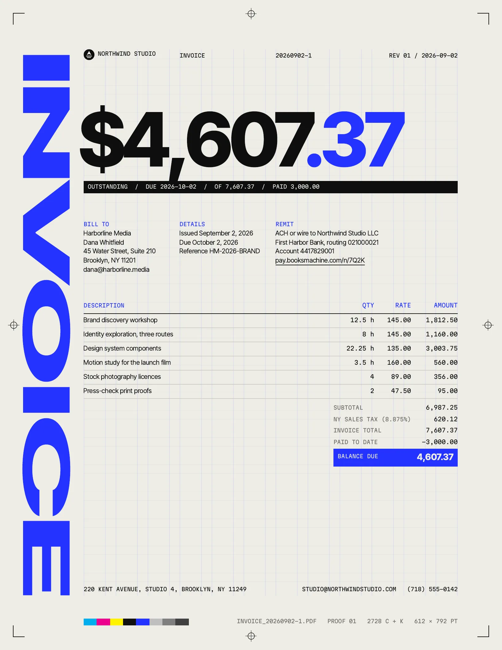 The Working file invoice design